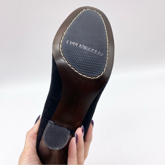 Ellen Tracy Black Leather Fringe Round Toe Heel 7 - Picture 6 of 7